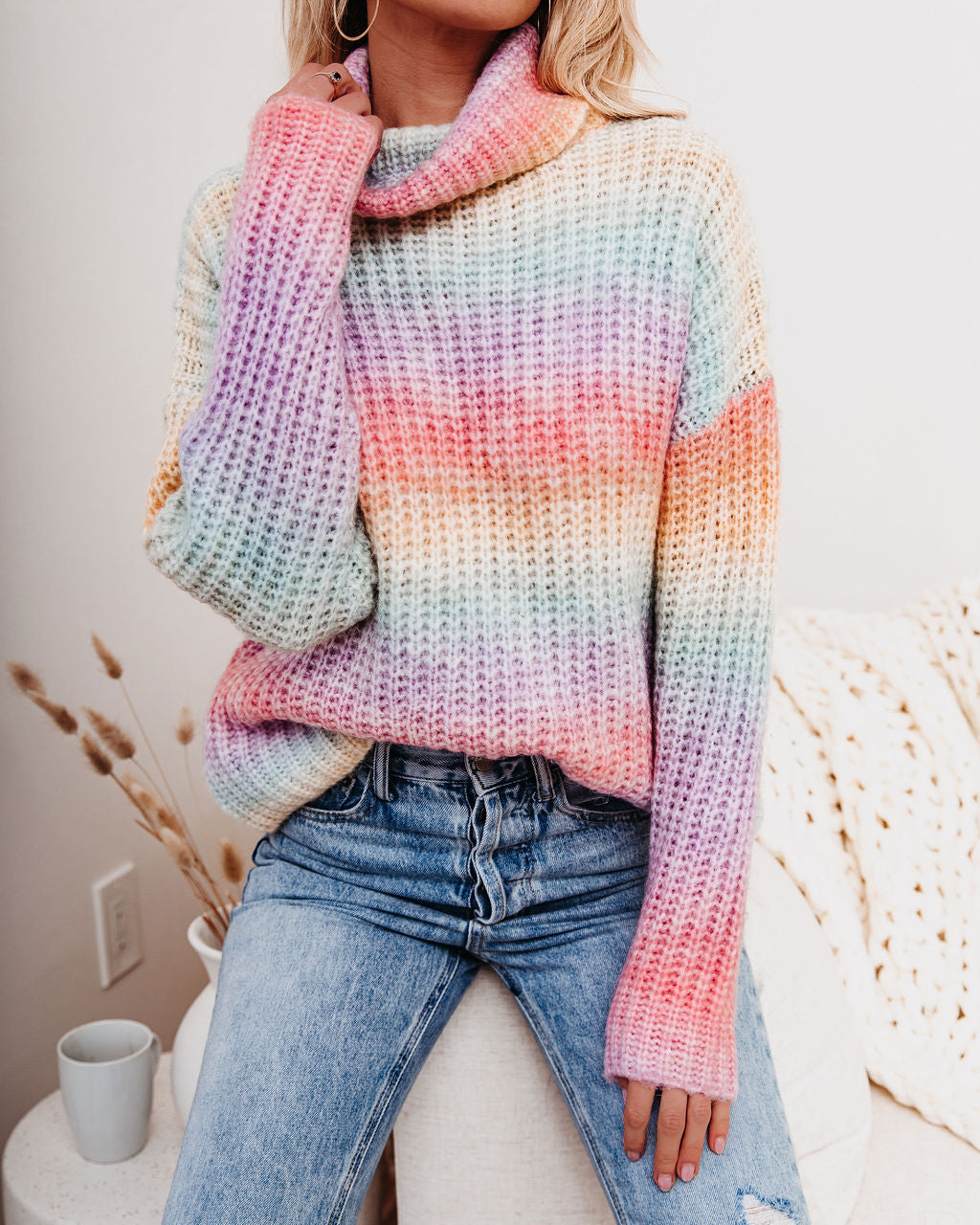Over The Rainbow Cowl Neck Knit Sweater