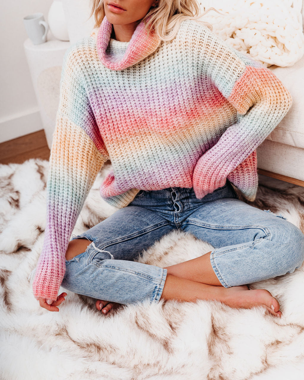 Over The Rainbow Cowl Neck Knit Sweater