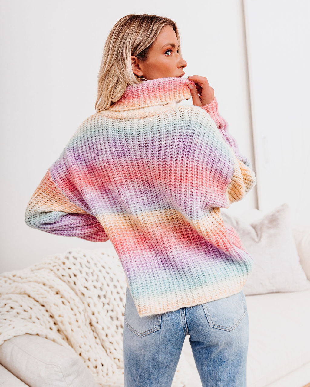 Over The Rainbow Cowl Neck Knit Sweater