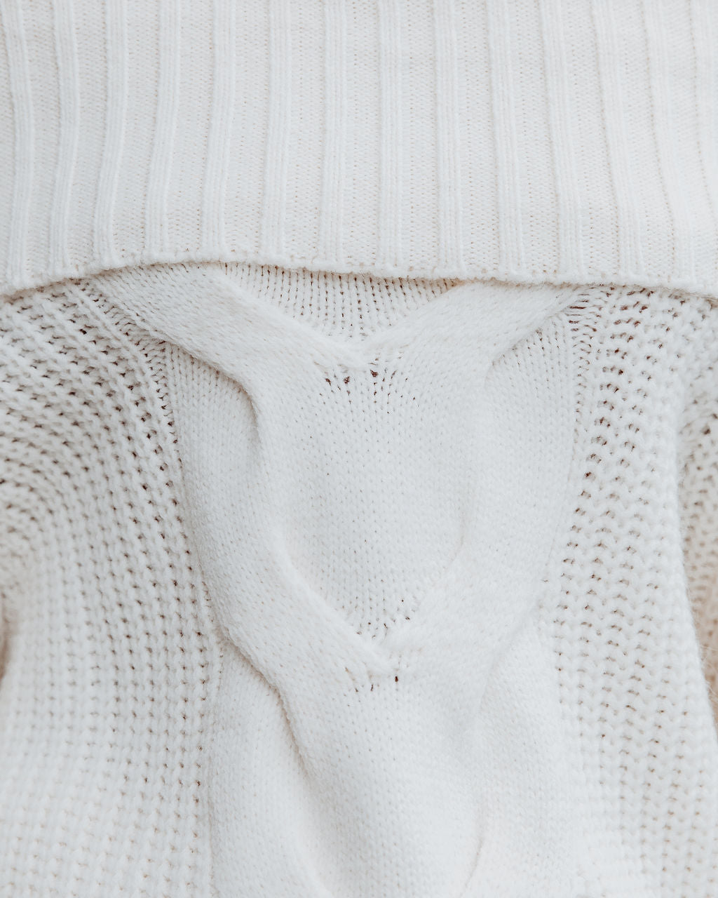 Oxford Off The Shoulder Cable Knit Sweater - Ivory