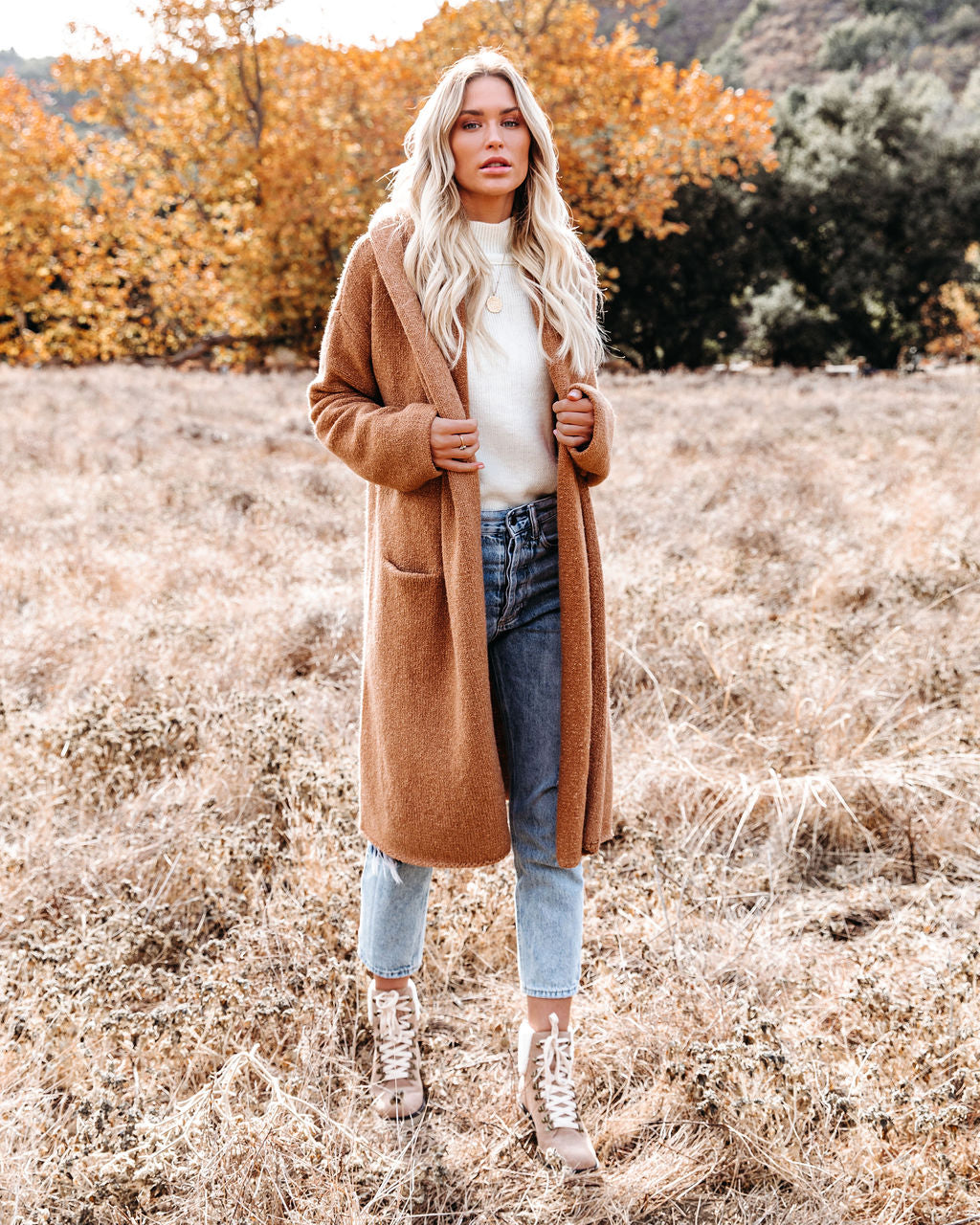 Park City Pocketed Hooded Coatigan - Camel