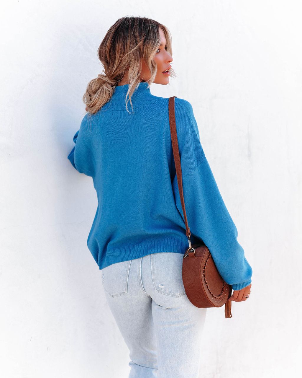 Parkin Mock Neck Knit Sweater - Blue