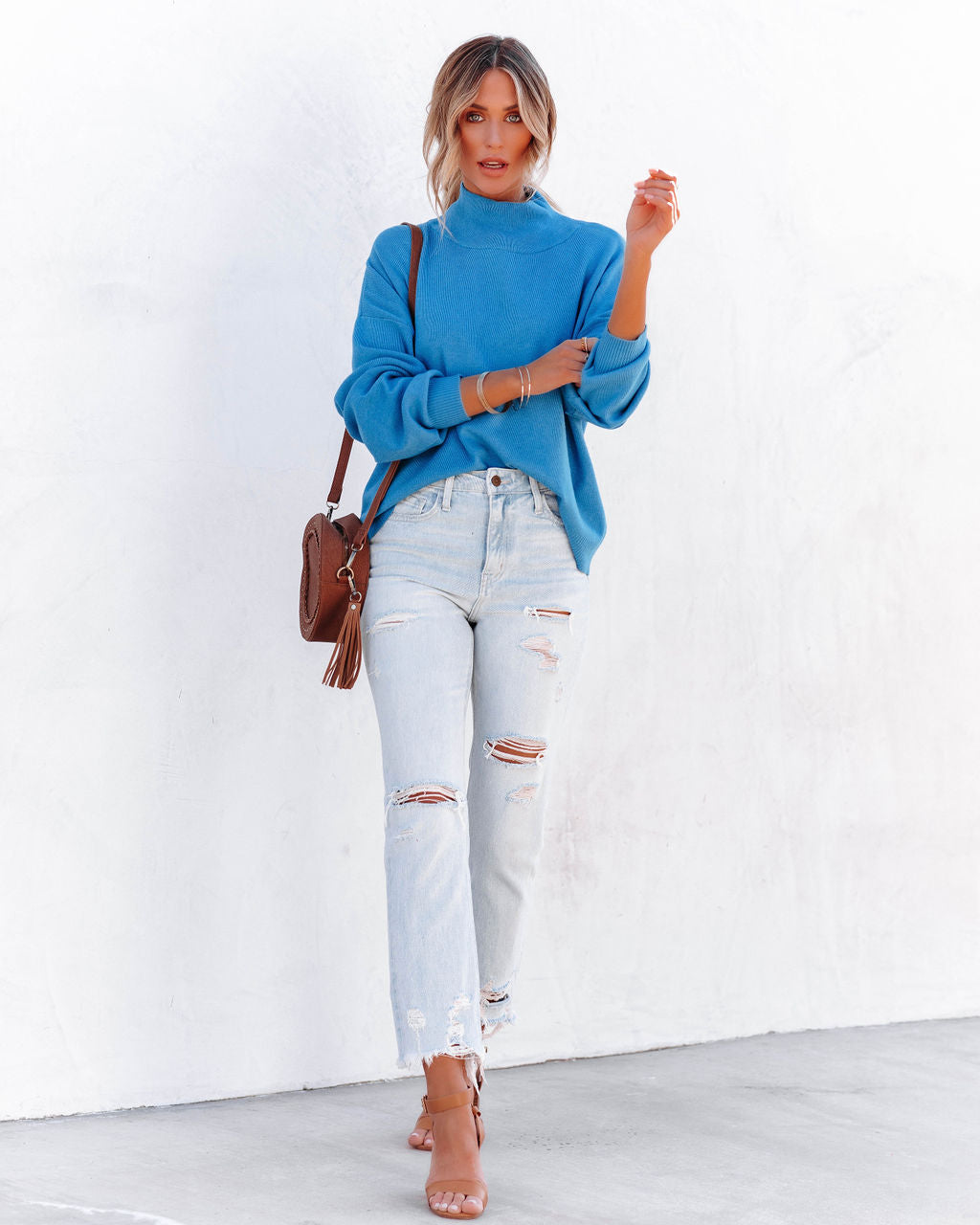 Parkin Mock Neck Knit Sweater - Blue