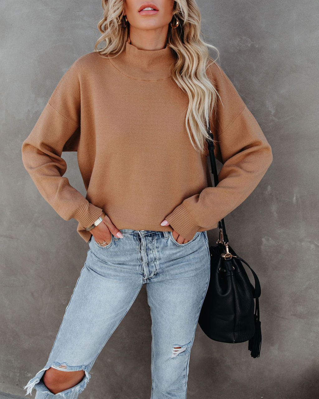 Parkin Mock Neck Knit Sweater - Camel