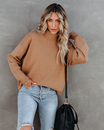 Parkin Mock Neck Knit Sweater - Camel