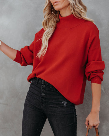 Parkin Mock Neck Knit Sweater - Rust