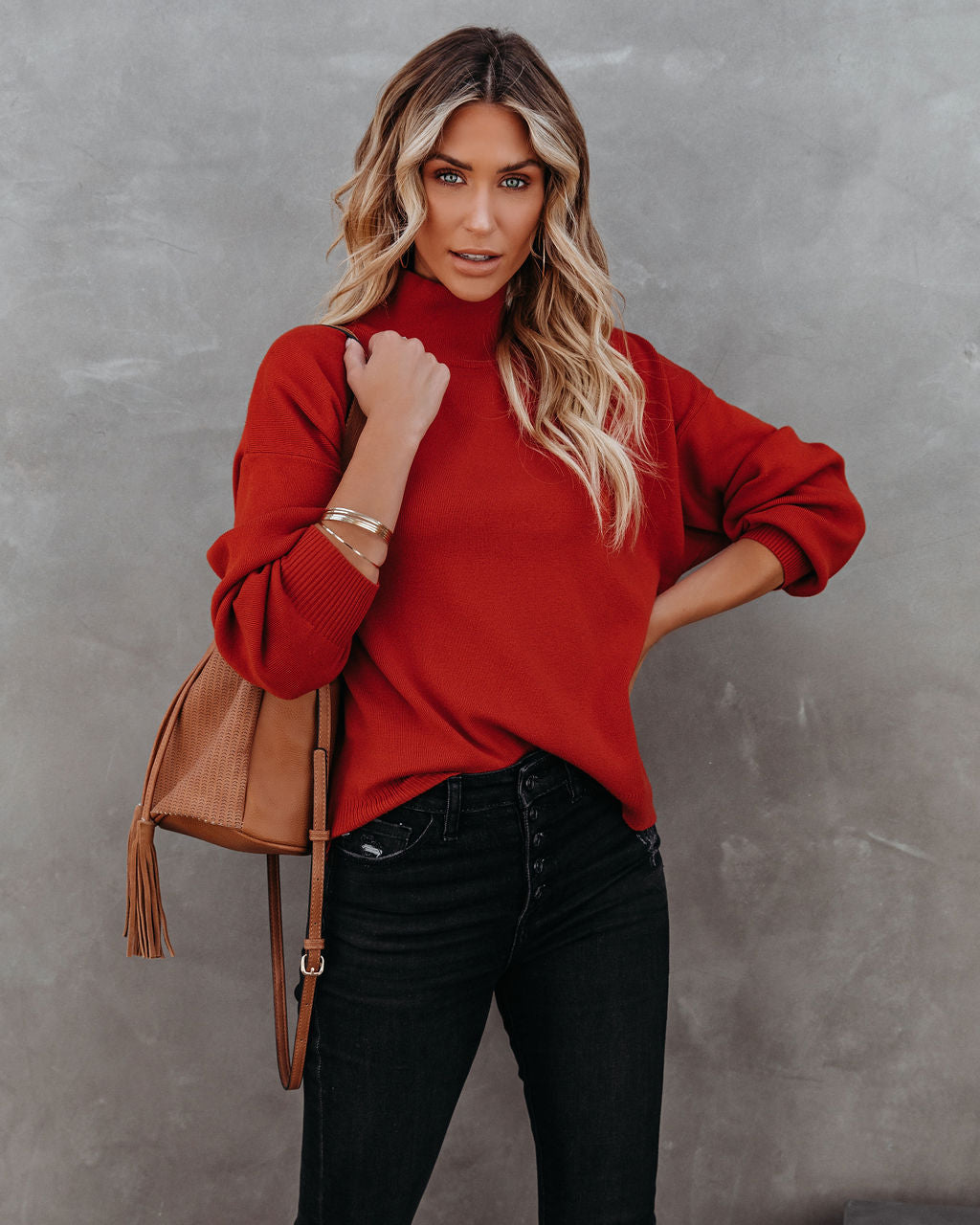 Parkin Mock Neck Knit Sweater - Rust