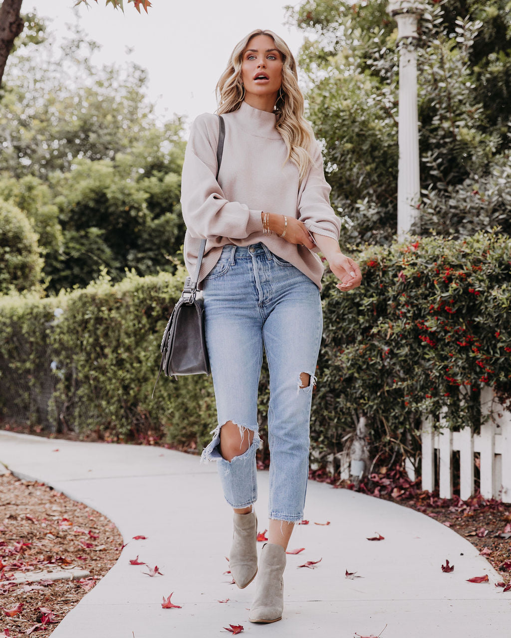 Parkin Mock Neck Knit Sweater - Taupe