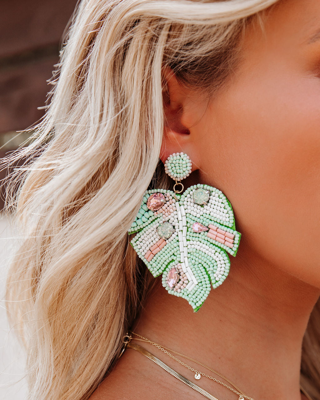 Pastel Palms Beaded Statement Earrings