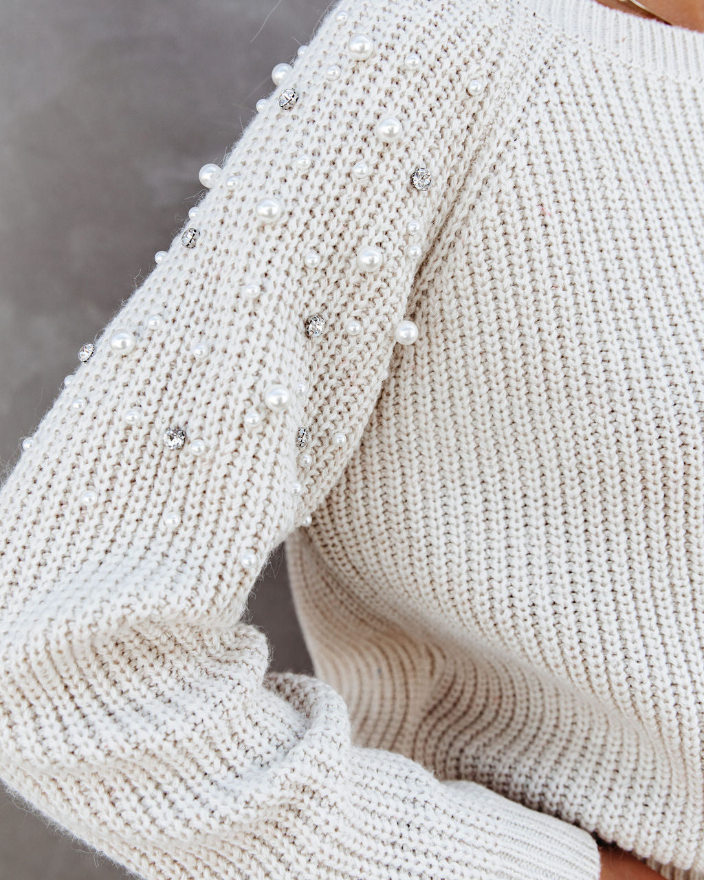 Pearls And Diamonds Embellished Knit Sweater