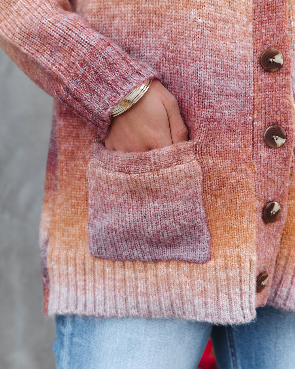 Perla Pocketed Button Front Ombre Cardigan