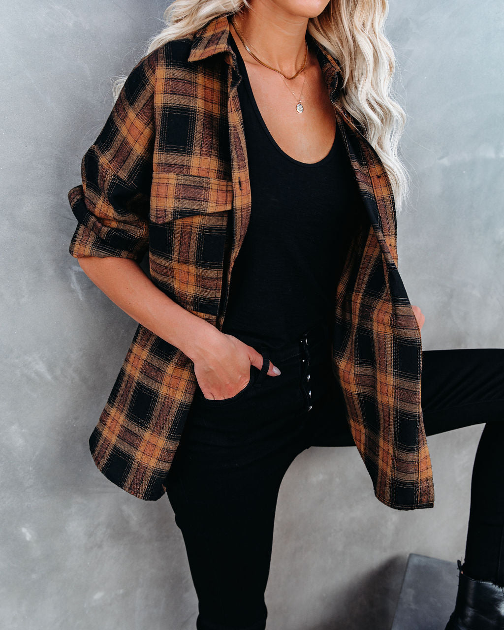 Petaluma Cotton Blend Plaid Button Down Top