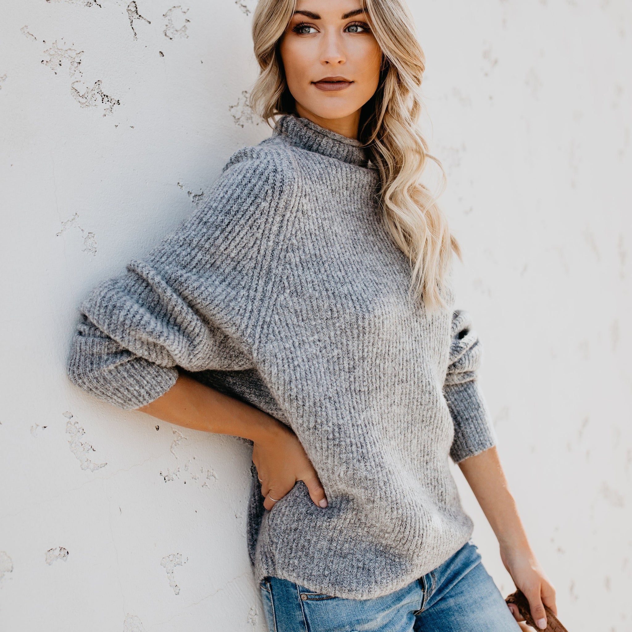 Roasty Toasty Mock Neck Sweater - Heather Grey