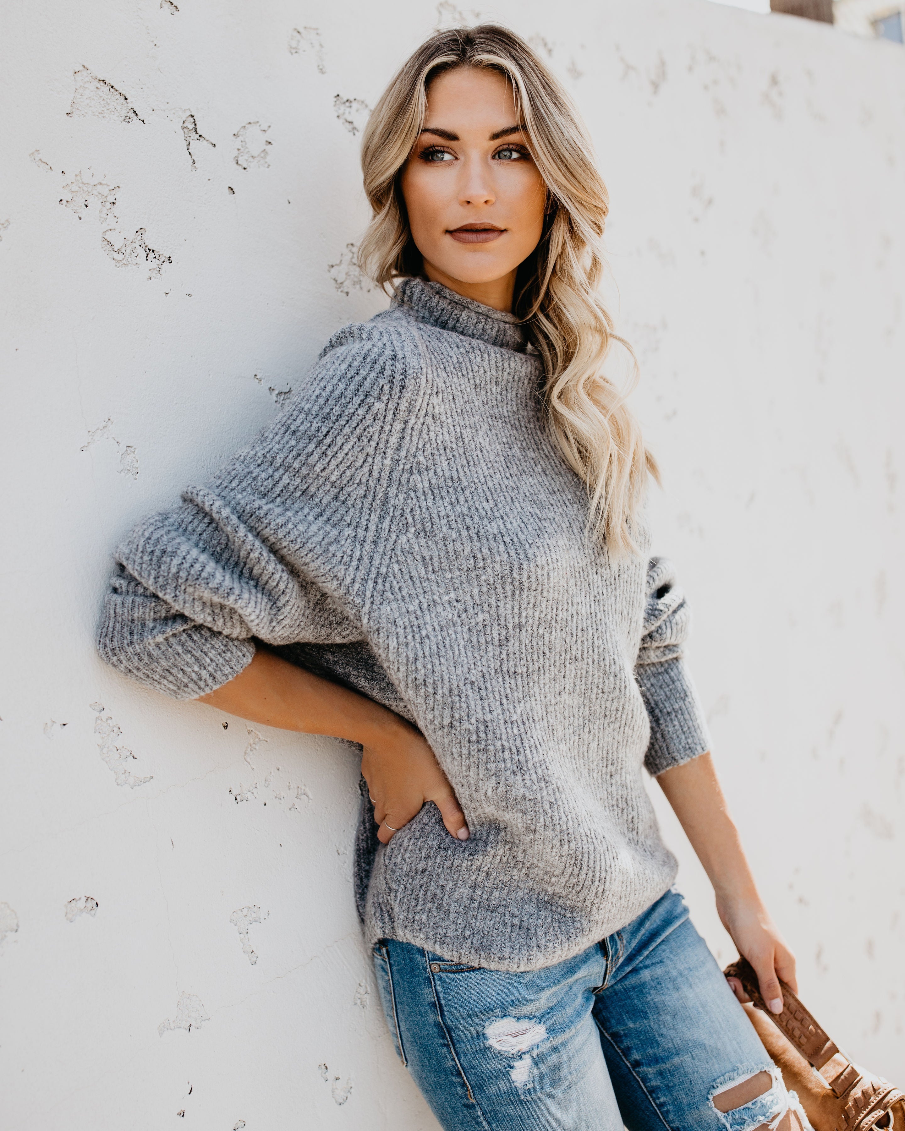 Roasty Toasty Mock Neck Sweater - Heather Grey