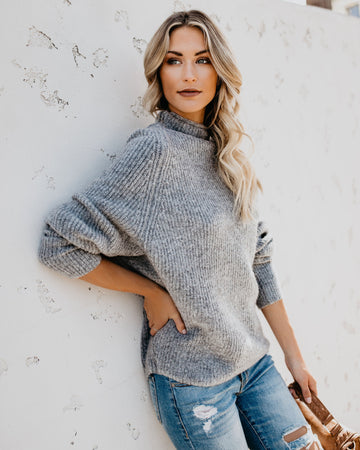 Roasty Toasty Mock Neck Sweater - Heather Grey