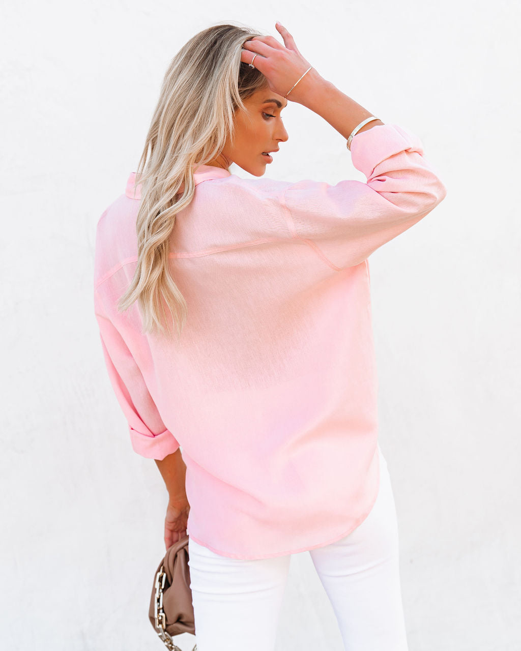 Royce Cotton Button Down Top - Baby Pink