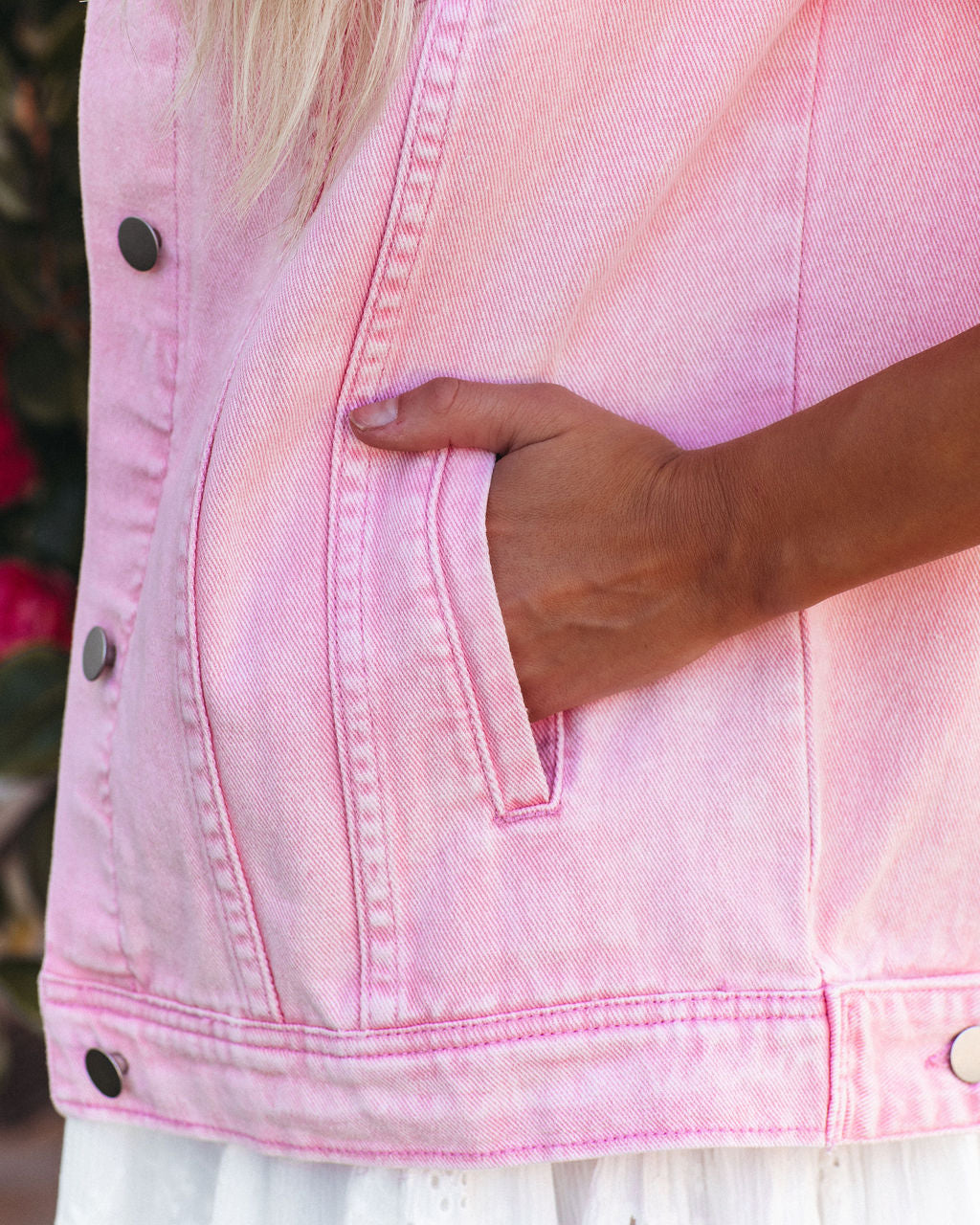 Rozlynn Pocketed Denim Jacket - Pink