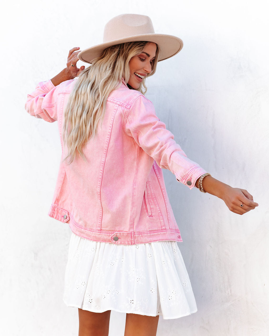 Rozlynn Pocketed Denim Jacket - Pink