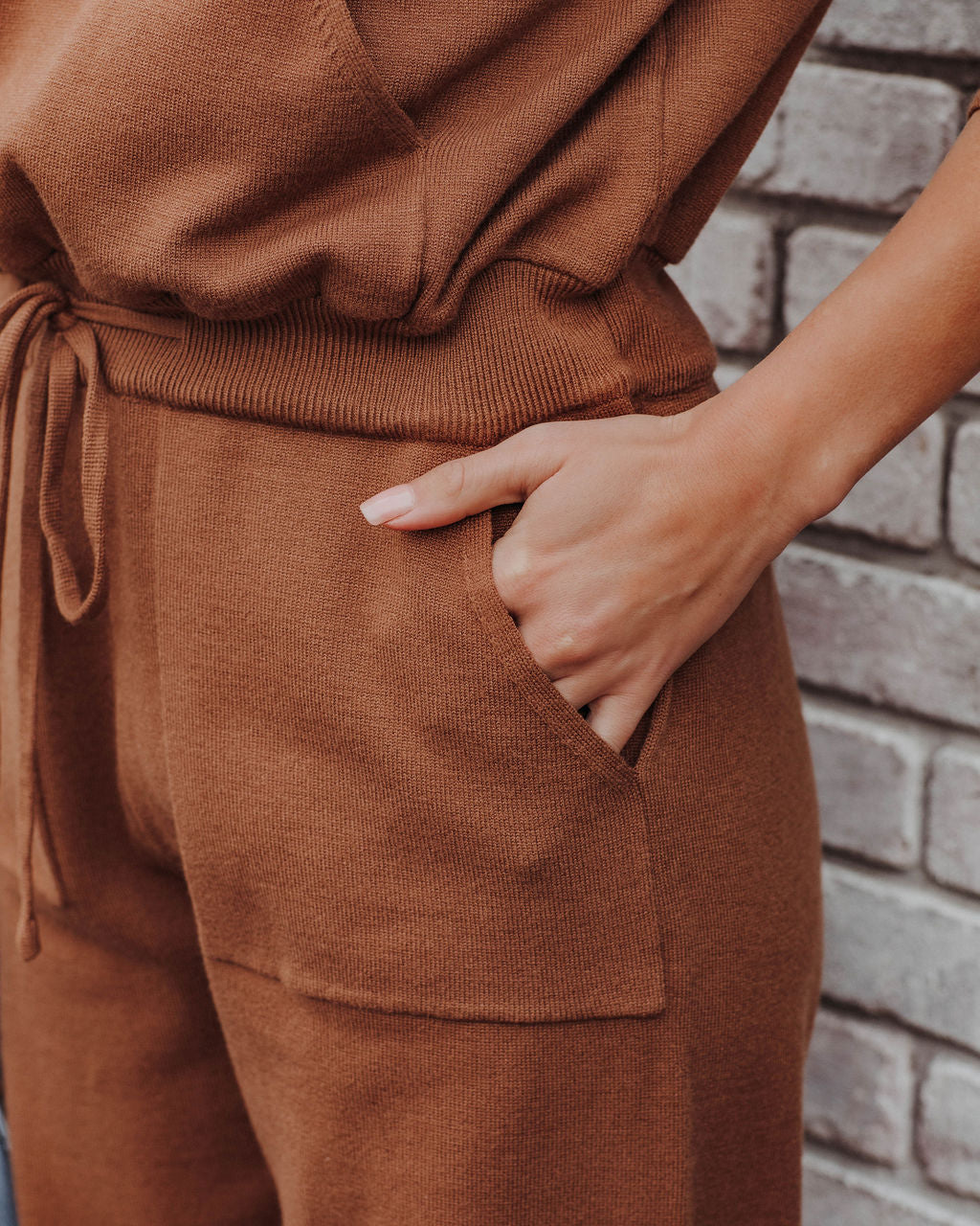 Ryker Pocketed Half Zip Knit Jumpsuit - Camel