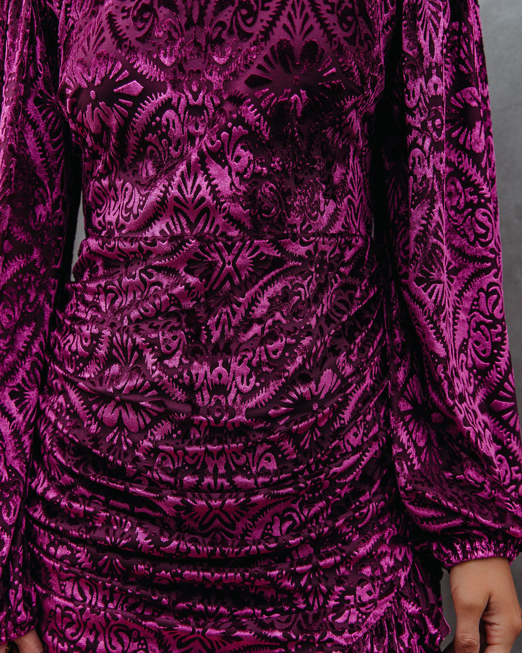 Salem Ruched Velvet Mini Dress - Grape