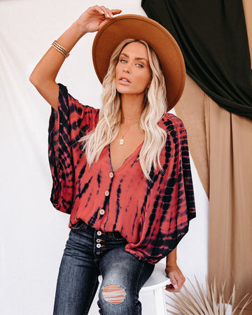 Saline Tie Dye Button Down Kimono Top - Salmon
