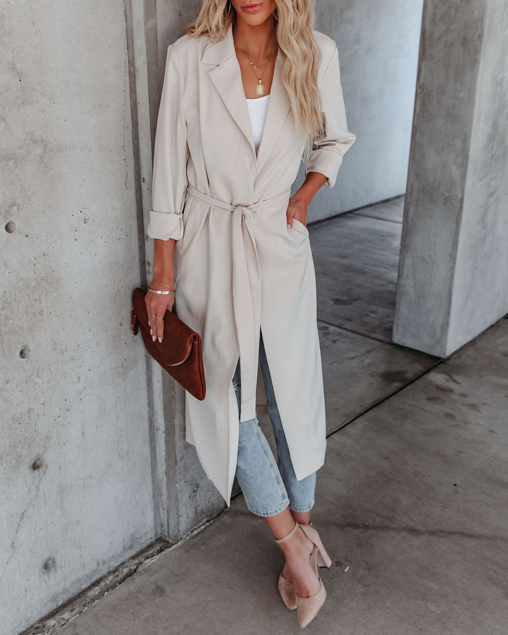 Saskia Pocketed Lightweight Trench Coat - Cream