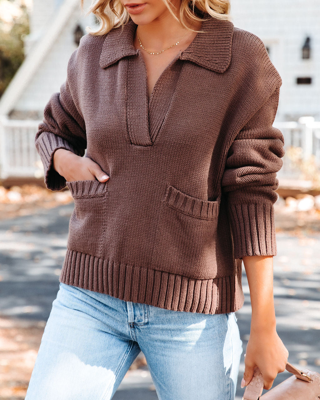 Scooter Cotton Blend Pocketed Sweater - Brown
