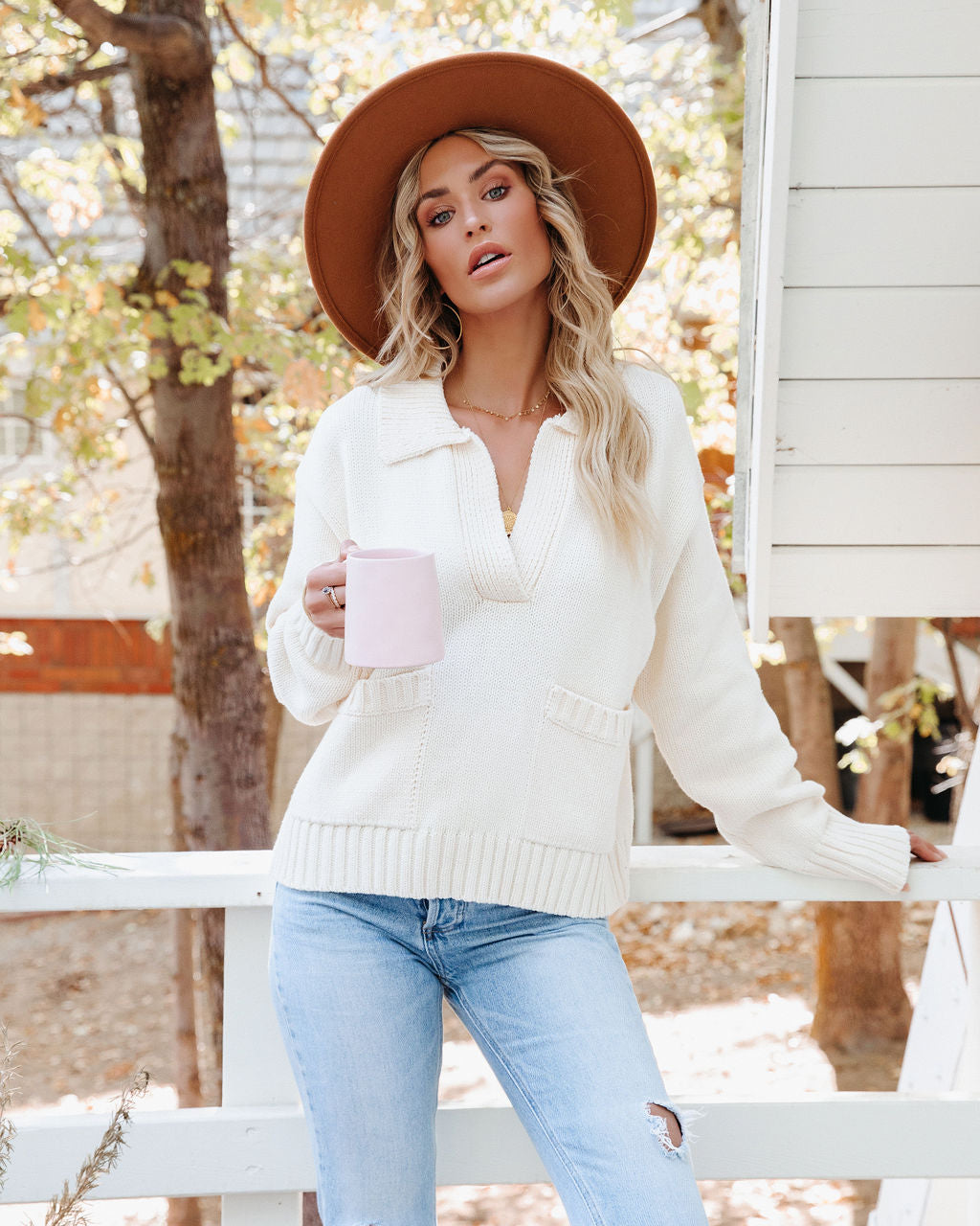 Scooter Cotton Blend Pocketed Sweater - Ivory