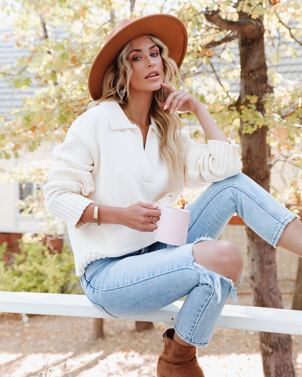 Scooter Cotton Blend Pocketed Sweater - Ivory