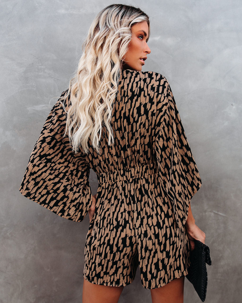 Scratch That Printed Pocketed Tie Romper - Camel