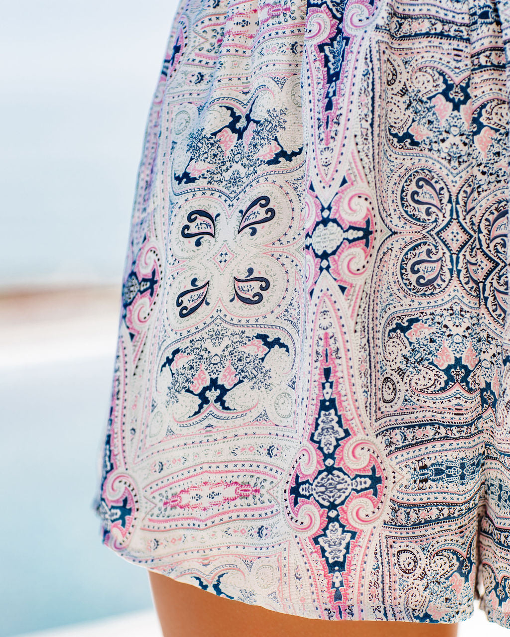 Seascape Satin Paisley High Rise Shorts - Blue Multi