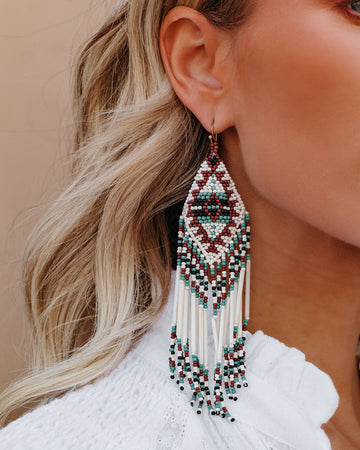 Shashi - Lumi Beaded Fringe Earrings - Turquoise