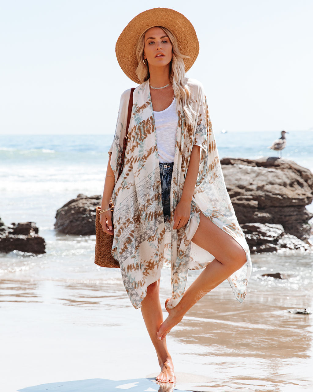 Shasta Printed Kimono - Cream