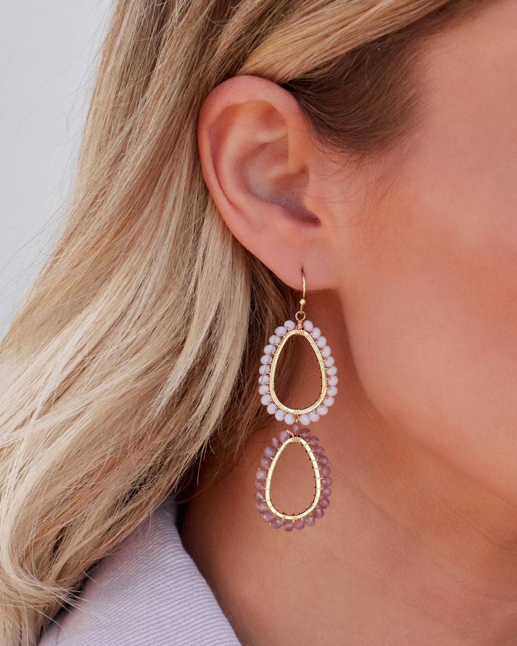 Shay Beaded Drop Earrings - Lavender