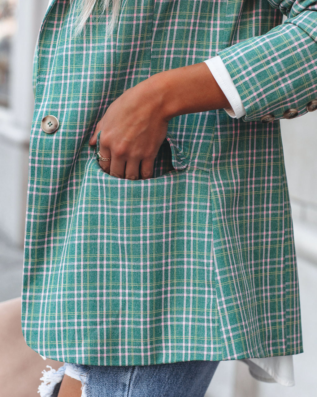 Shea Pocketed Plaid Blazer - Green