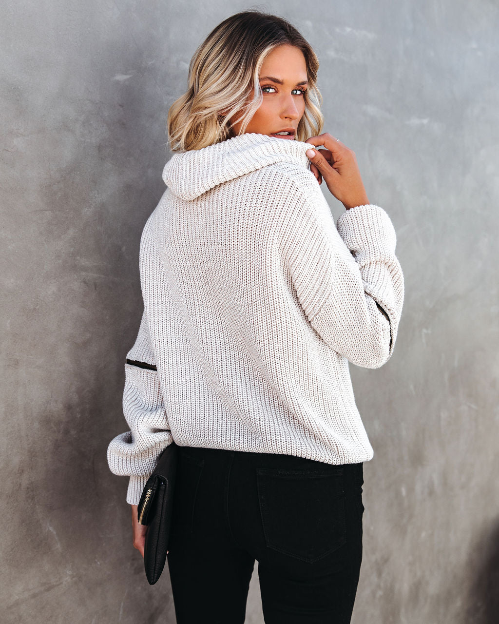 Shoreditch Cotton Blend Zip Sleeve Knit Sweater