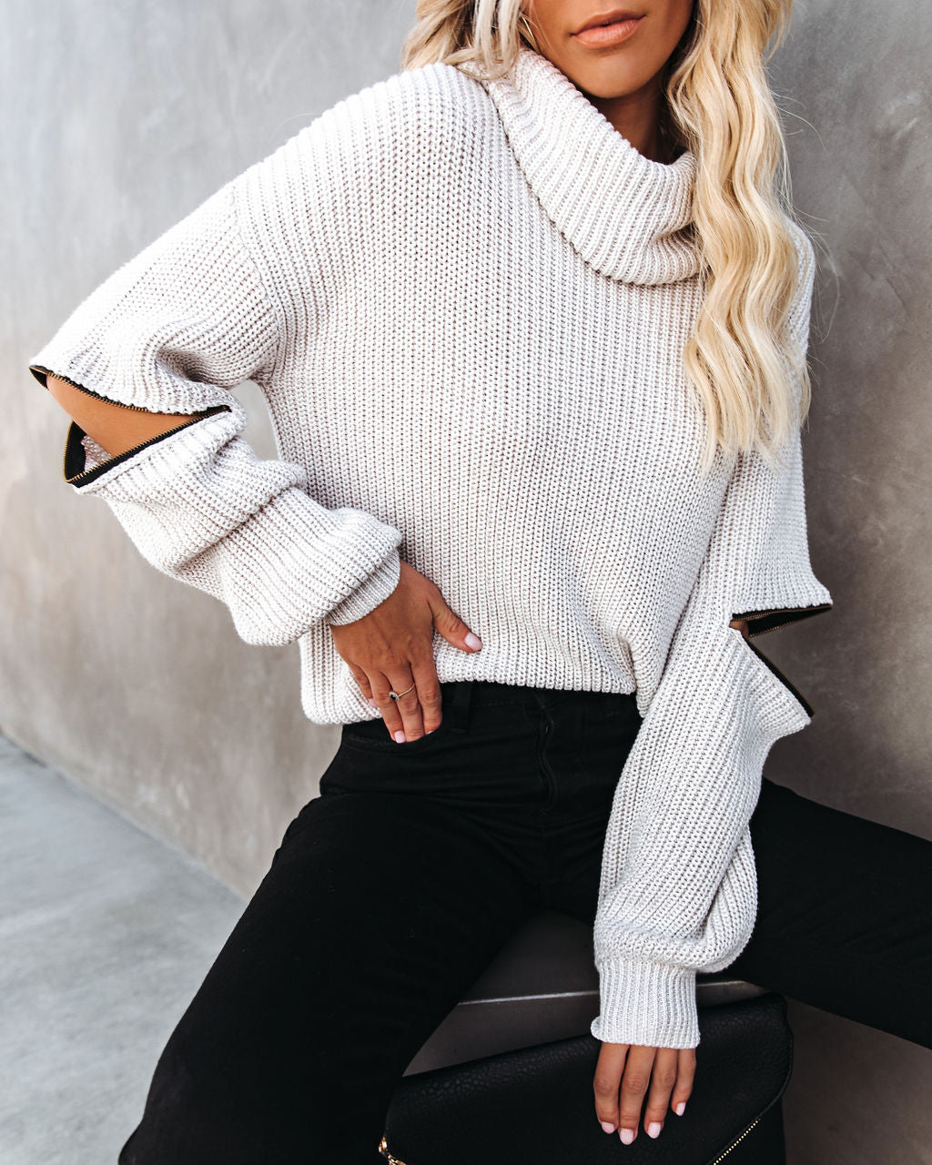 Shoreditch Cotton Blend Zip Sleeve Knit Sweater