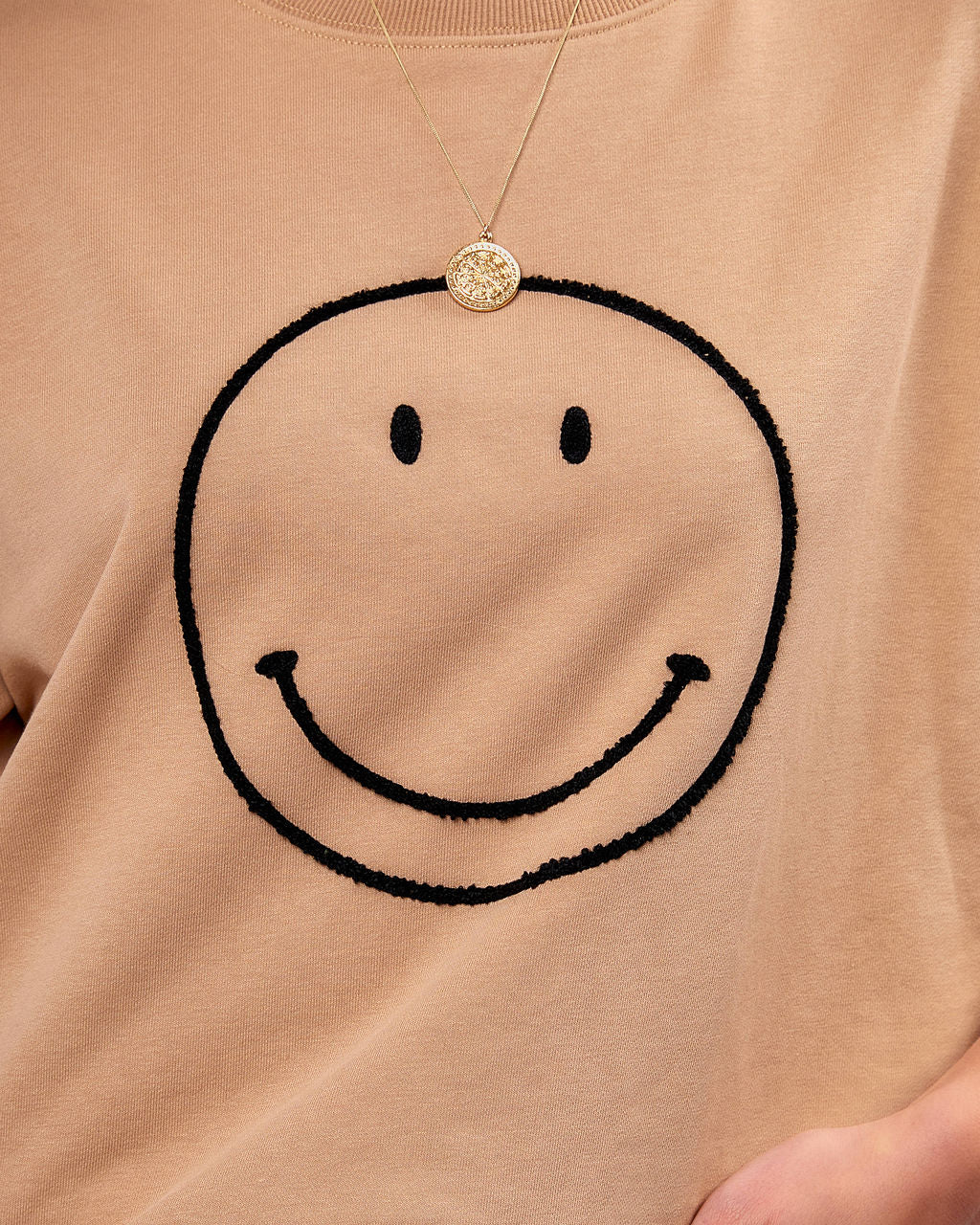 Show That Smile Cotton Blend Embroidered Pullover - Taupe