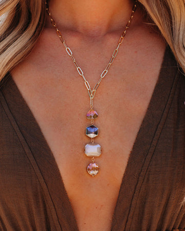 Wesley Drop Pendant Necklace - Grey Topaz