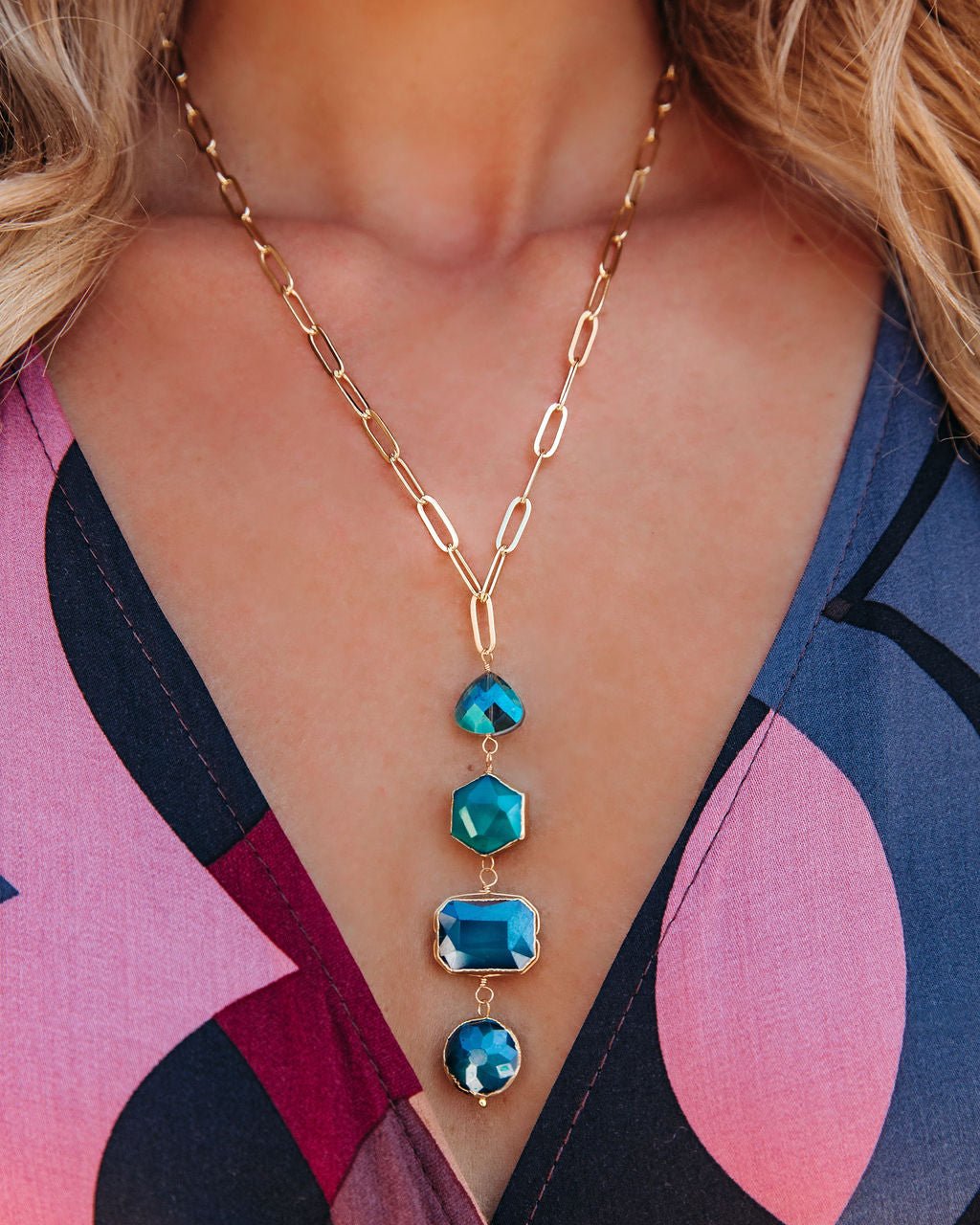 Wesley Drop Pendant Necklace - Teal