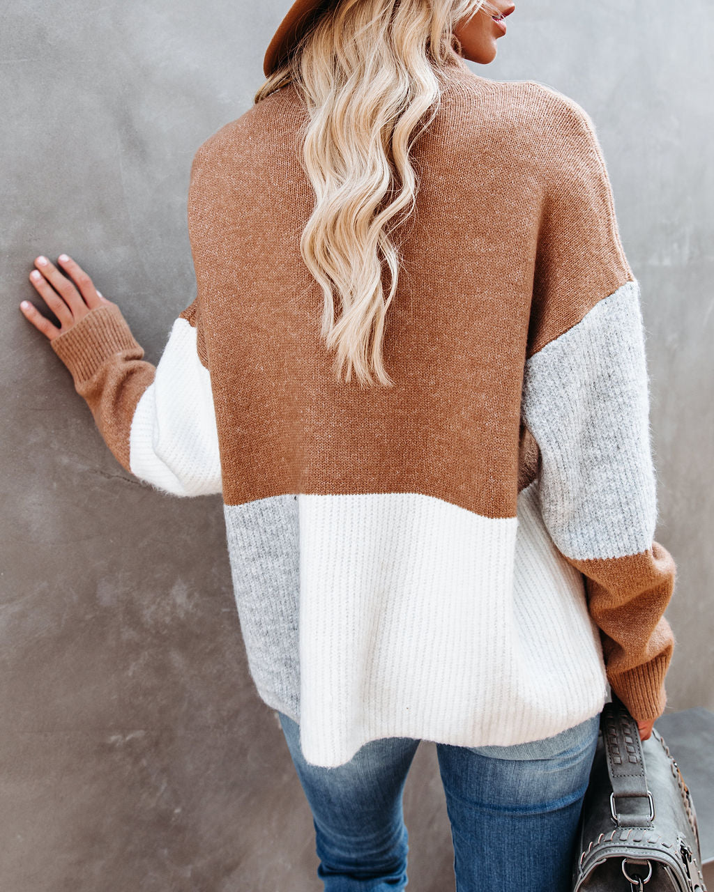 Williamsburg Mock Neck Colorblock Knit Sweater