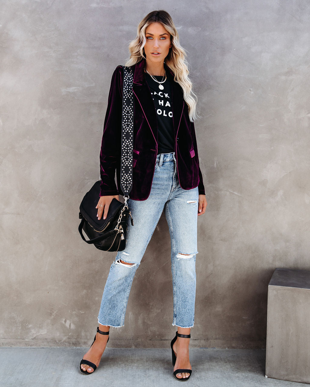 Wine Me And Dine Me Pocketed Velvet Blazer - Wine