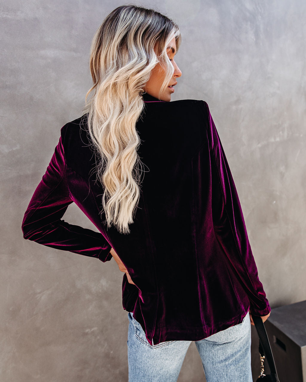Wine Me And Dine Me Pocketed Velvet Blazer - Wine