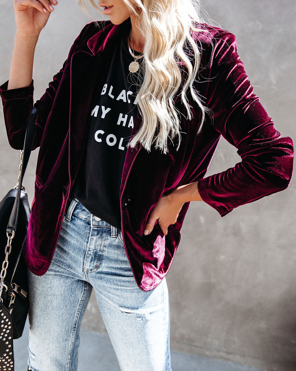 Wine Me And Dine Me Pocketed Velvet Blazer - Wine