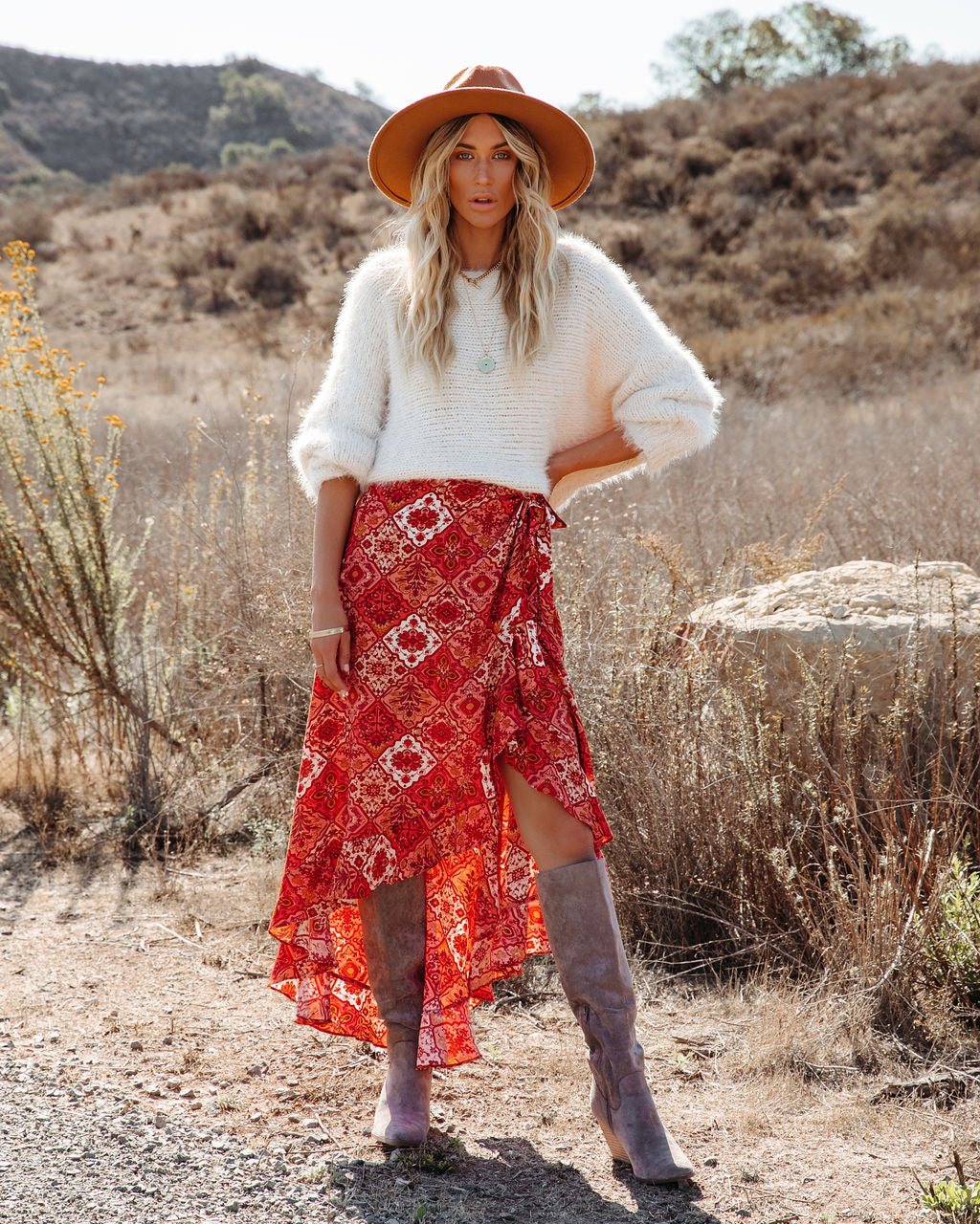 Zayne Printed High Low Wrap Maxi Skirt